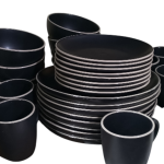 Assiettes & bols élégants-design noir mat bordé blanc